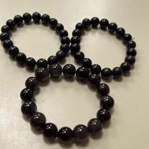 Crystal Black Agate Beaded Bracelets, 3 Pack